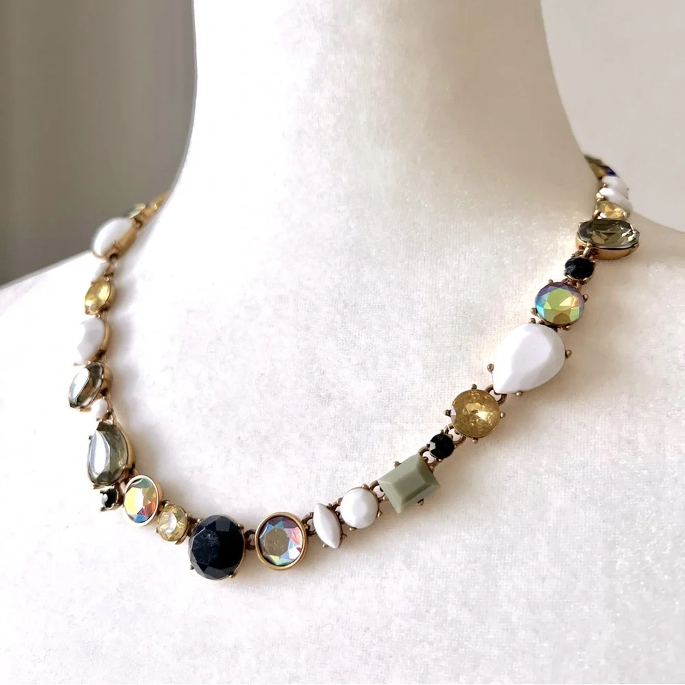 J. CREW Statement Necklace Multi Colored Stones Rhines…